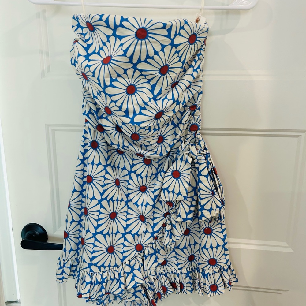 Floral Strapless Dress/Romper with Ruffle Hem
